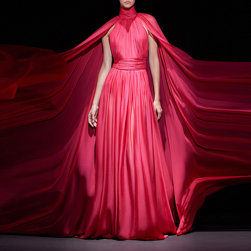 In Stock 2026 Summer New Style European and American Celebrity Fashion Elegant Chiffon Pleated Long Dress Floor-Length Dress