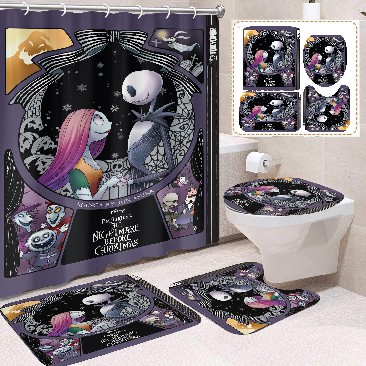 Ventas transfronterizas de Halloween cortina de baño cortina de noche terror impresión digital cortina de baño impermeable cortina de baño mayorista