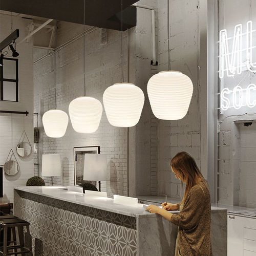 Water pattern glass chandelier Nordic simple creative restaurant lamp bedroom bedside study lamp designer personalized milk white lamp