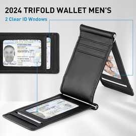 跨境新设计美金夹折叠款真皮卡包高级感便携防消磁真皮创意钱包男