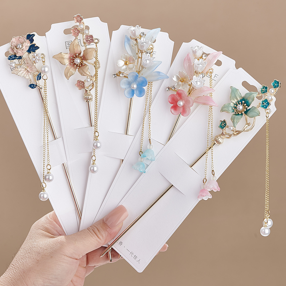 Ancient-style alloy hairpin, new Chinese-style elegant accessory for cheongsam and horsehair skirt, hairpin for updo, ancient costume Hanfu accessory, hair stick, head ornament