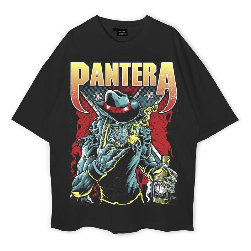 Pure Cotton Short-Sleeved T-Shirt for Men, American Heavy Metal Band Pantera Poster Graphic Print T-Shirt, Unisex Round Neck Cotton T-Shirt