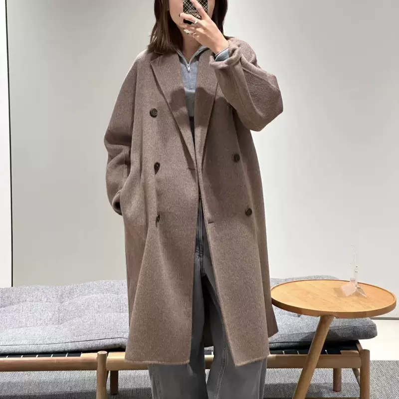 CS Women's Loose Fit Wool Blended Brush Pattern Lace-Up Coat 2025 Autumn and Winter New Arrival 1198271006