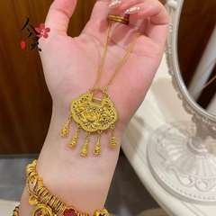 金店の同タイプの高保色古法沙金蓮の花如意流蘇錠ペンダントのハスの花の鎖はdiyの部品を掛けます。