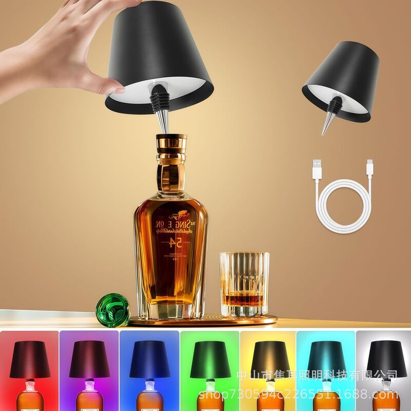 Wine Bottle Lamp Cross-Border Rechargeable Table Lamp Bar Restaurant Decoration Rgb Color Light Atmosphere Lamp Plug-In Wine Bottle Night Light