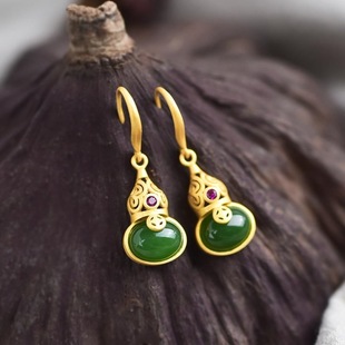 925 Earrings Bag Jinhetian Jasper Earrings New Chinese Earrings Simple Retro New Mother Gift