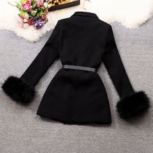 实拍冬季女装新款韩版双排扣毛毛袖加棉加厚洋气显瘦系带西装外套