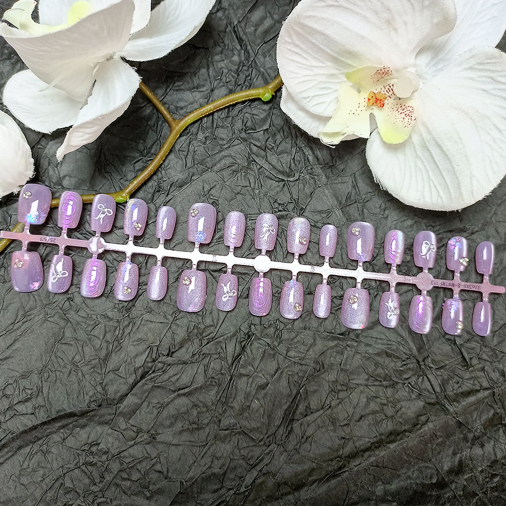 30 piezas de parche de uñas de rayas de tamaño dividido, armadura corta hecha a mano caliente, uñas de uñas de uñas de diamantes con incrustaciones de ojos de gato calientes image 5