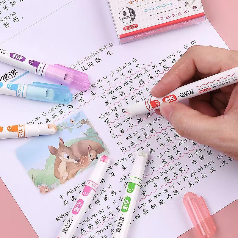 新款開學季創意手賬筆網紅手抄報不撞款花邊記號筆塗鴉花型輪廓筆