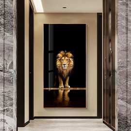 支持定做高清单张黑底金色狮子 酒店画廊走廊装修背景墙喷绘挂画