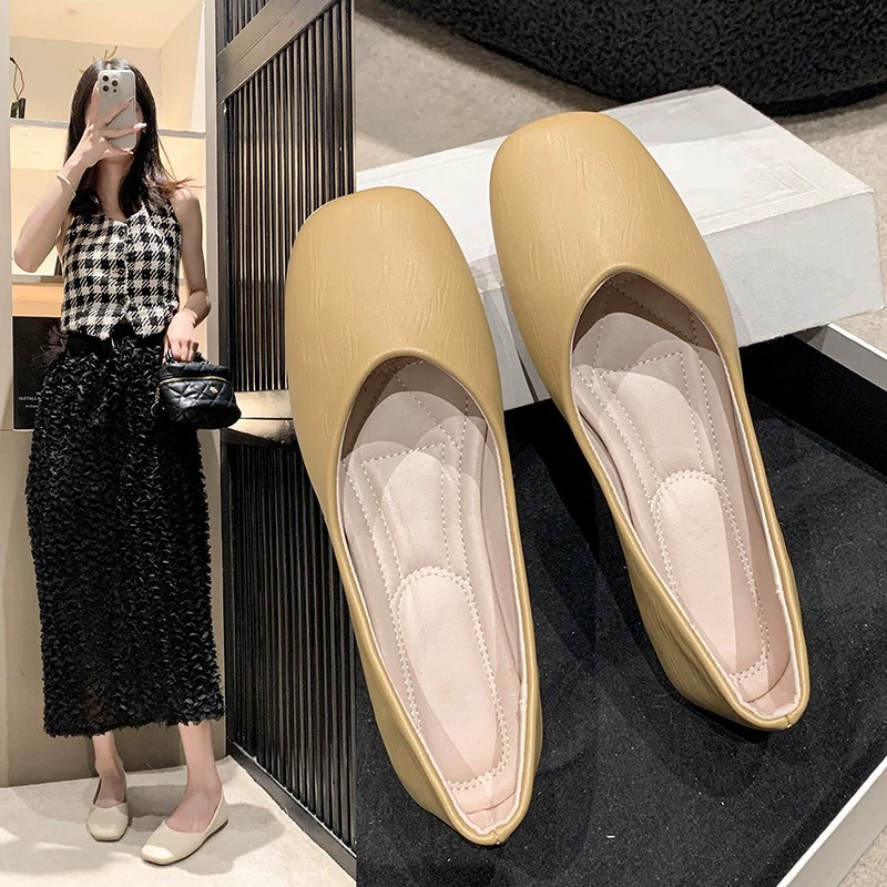 Плоская подошва удобная одиночная обувь женская 2025 новая корейская версия Fangdou светлая бобовая обувь ленивая обувь мама обувь оптом