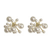 Earrings, silver needle from pearl, Japanese and Korean, flowered, silver 925 sample