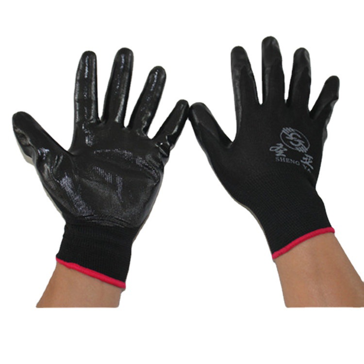 35克黑纱黑胶尼龙丁腈手套耐油防磨透气劳保手套厂家批发