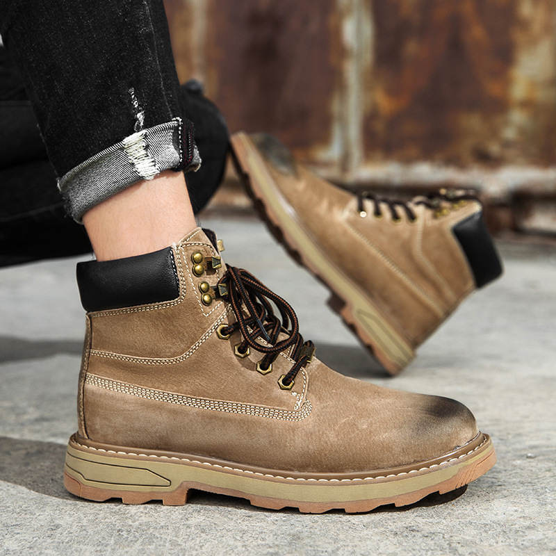 Ψηλές, μεγάλες κίτρινες μπότες, με στρώση κεφαλιού, δέρμα χοίρου, για υπαίθριες δραστηριότητες και ζεστά ανδρικά παπούτσια από κασμίρ_voghion.com