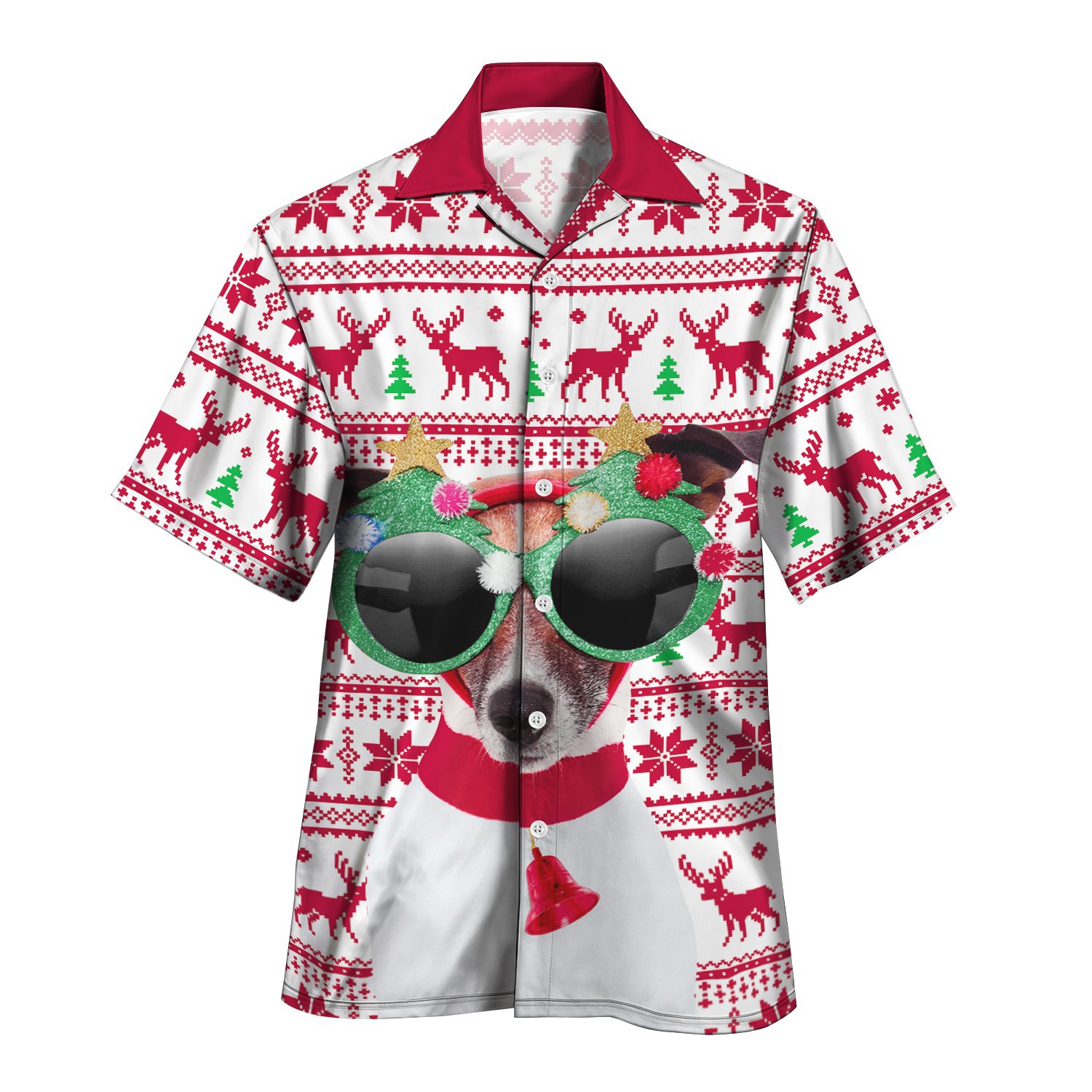 3D estampado digital patrón de alce festivo serie roja venta directa de fábrica camisa con cuello cubano MB33