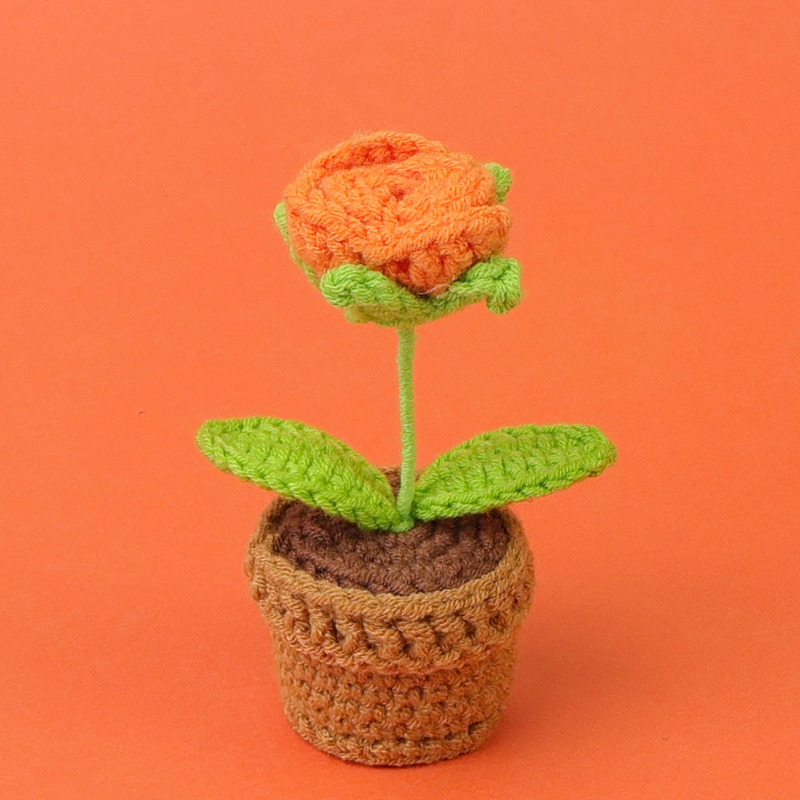 完成品クロスボーダー手作りウールかぎ針編み忘れなしひまわり模擬花鉢植えクリエイティブデスクトップ装飾品車の装飾造花|undefined