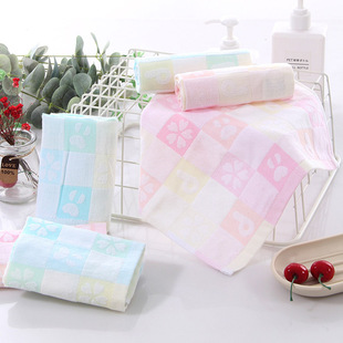 Figure strong business super cotton gauze jacquard children's towel kindergarten baby wash face 25*25cm square towel wholesale