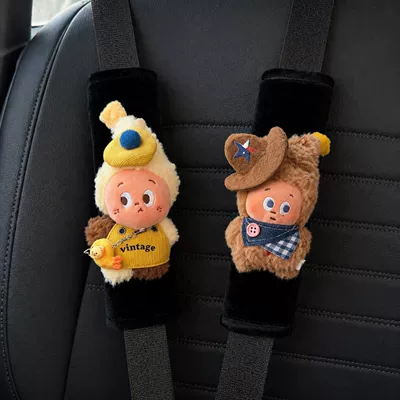 Seatbelt shoulder pads for car: Seat belt shoulder pad - yellow-wavy-cookies-coffee-vanilla-crispshoulder-pads