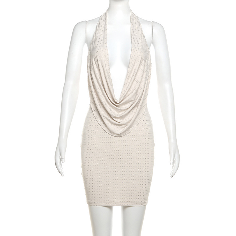 Solid Color Pattern Wholesale Women's Vacation Simple Style Backless Solid Color Holiday Halter Neck Sleeveless Sheath Dress