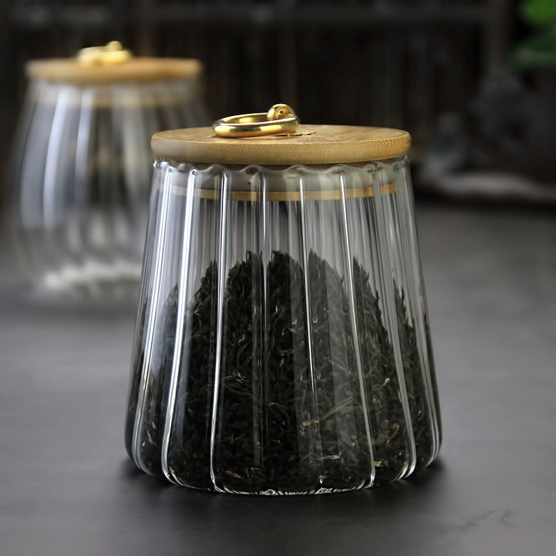 Frasco de almacenamiento de vidrio de crisantemo al por mayor transparente de almacenamiento sellado frasco de té hogar a prueba de humedad frasco de almacenamiento de vidrio de grano vertical