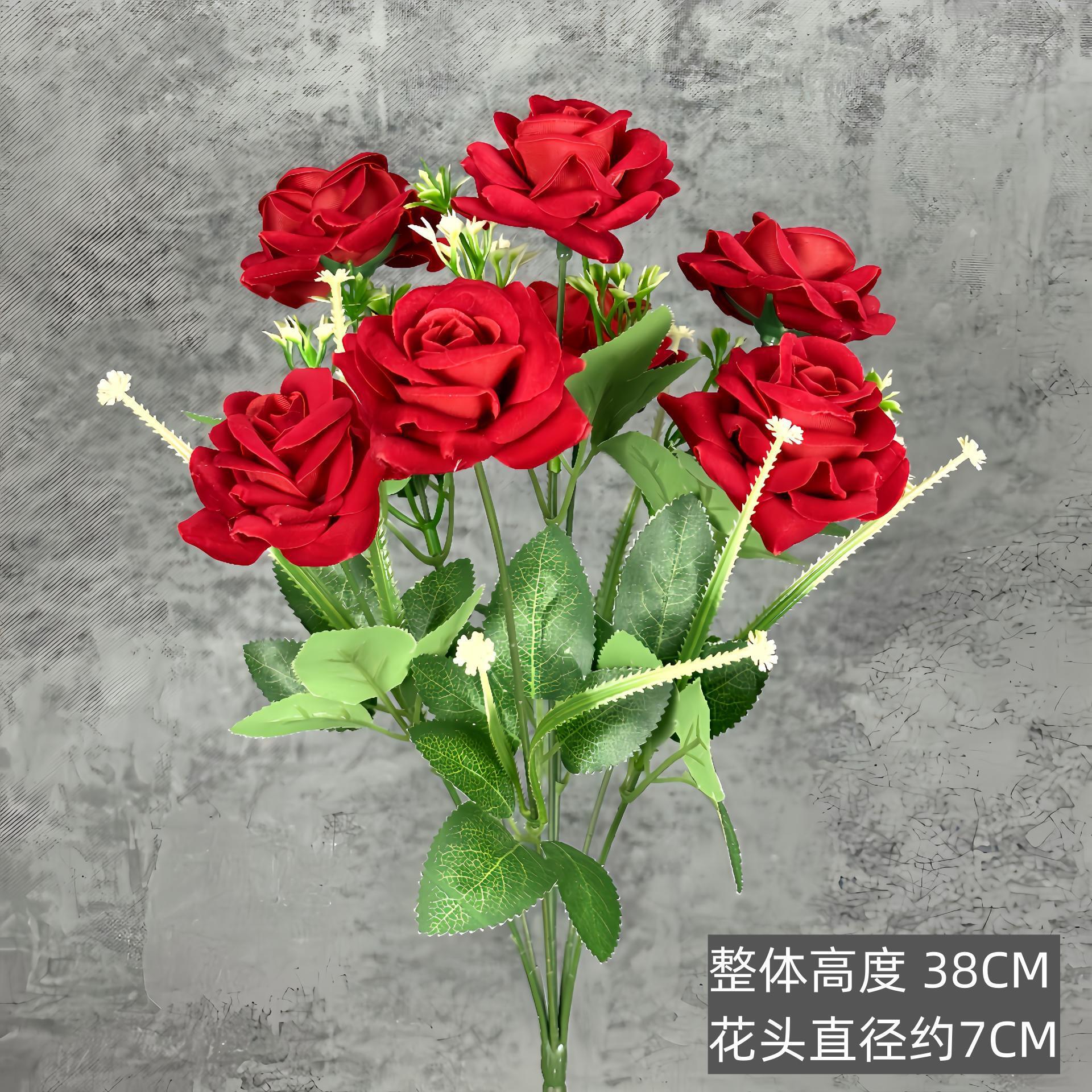 Simulación de 7 cabezas de tela de terciopelo rosa decoración casera decoración de bodas de alto nivel sentido transfronterizo adornos falsos flor al por mayor image 5