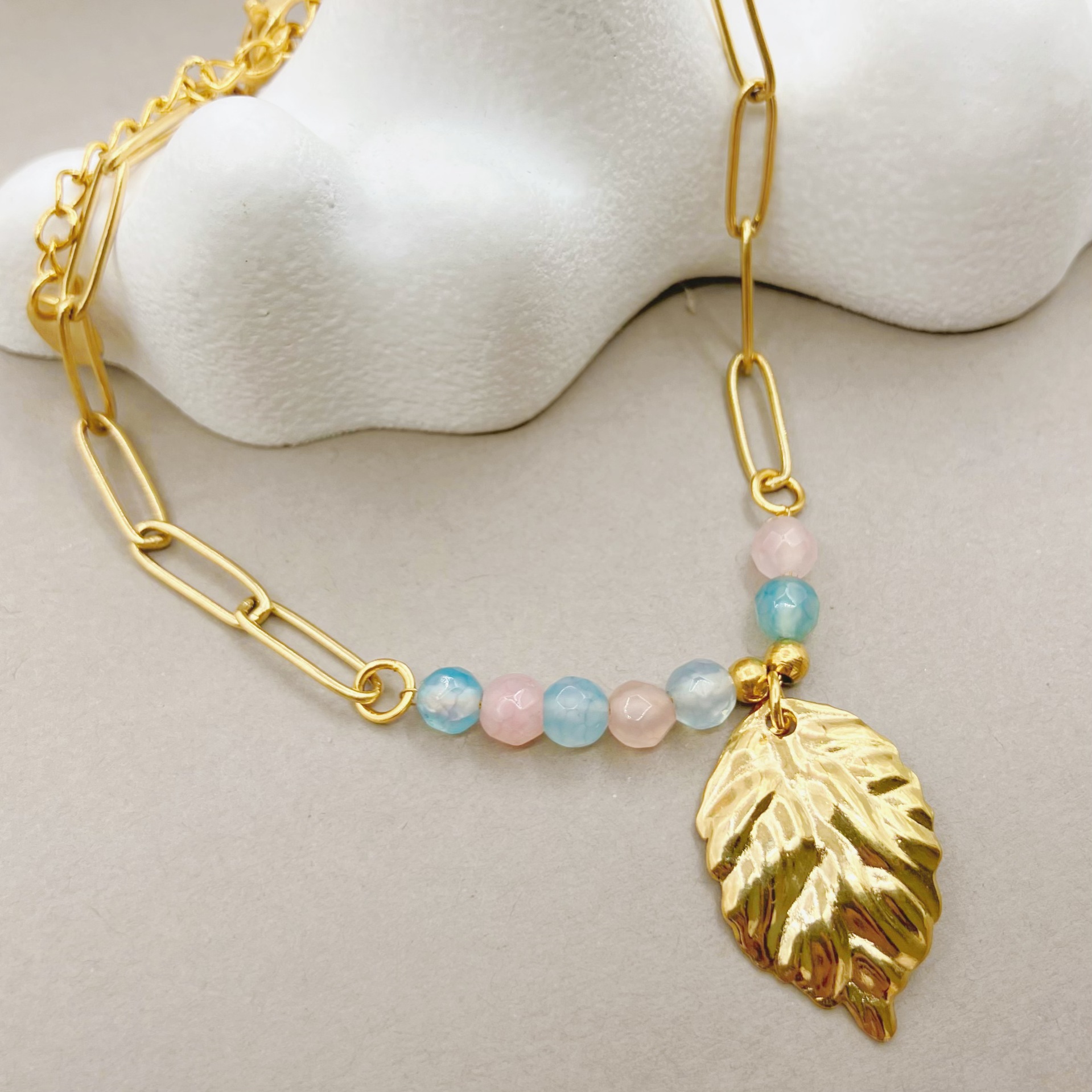 Fashion Leaf Stainless Steel Plating Artificial Crystal Bracelets