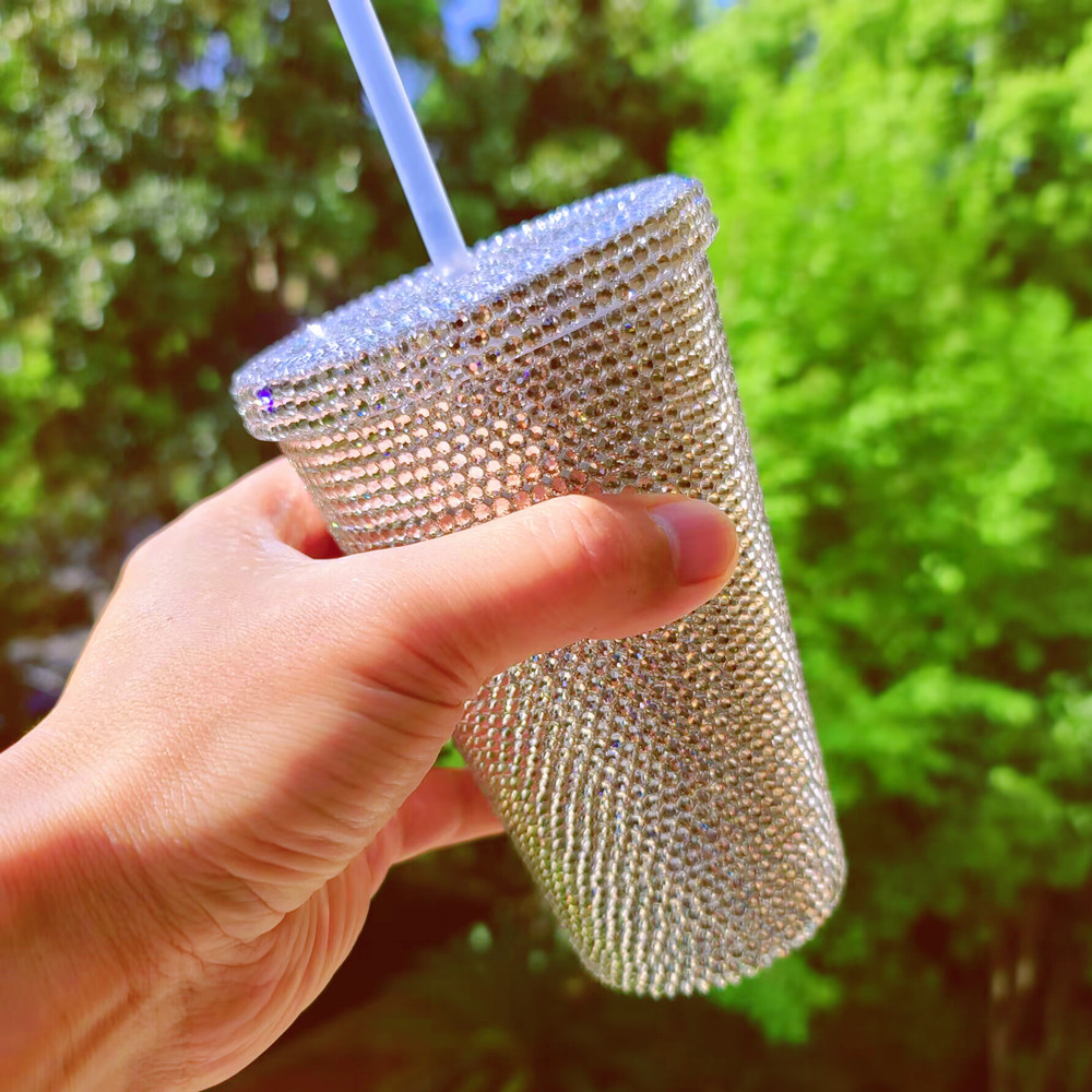 双层塑料吸管杯水钻