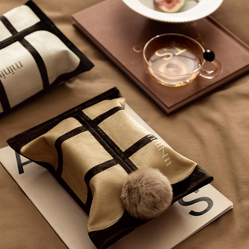 High-end Paper Towel Holder Striped Storage Home Living Room Bedroom Car Paper Towel Cover Storage Box Dining Table Paper Towel Bag