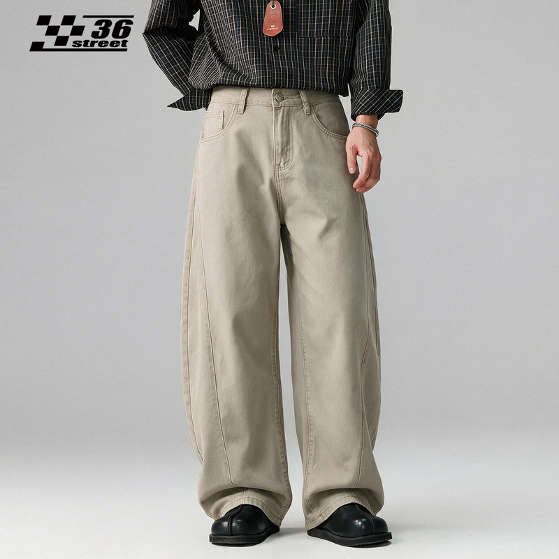 American-style men's loose-fit jeans, new autumn trendy brand, washed wide-leg straight pants, casual curved-leg trousers American-style men's loose-fit jeans, new autumn trendy brand, washed wide-leg straight pants, casual curved-leg trousers