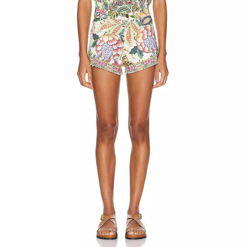 Nanyou High-end Women's Printed Denim Shorts Women's Summer Thin European and American Street Trendy Design Casual Pants