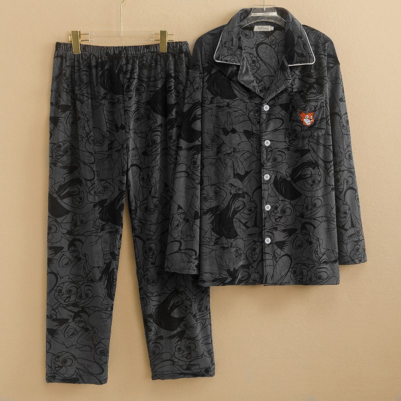 Women's Super Soft Velvet Plus-Size Pajamas, Autumn and Winter Loose-Fitting Fun Animal-Themed Thickened Warm Flannel Loungewear Set for Plus-Size Women