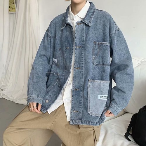 Spring and Autumn Season Trend Brand Instagram Denim Jacket Fashion Korean Version Cool Clothes Hong Kong Style Loose Student Workwear Jacket for Men