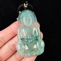 Изумрудная чистая бутылка со льдом Guanyin нефритовый кулон подвеска Мьянма Природная старая яма А товары для мужчин ледяной плавающий цветок Гуаньинь кулон