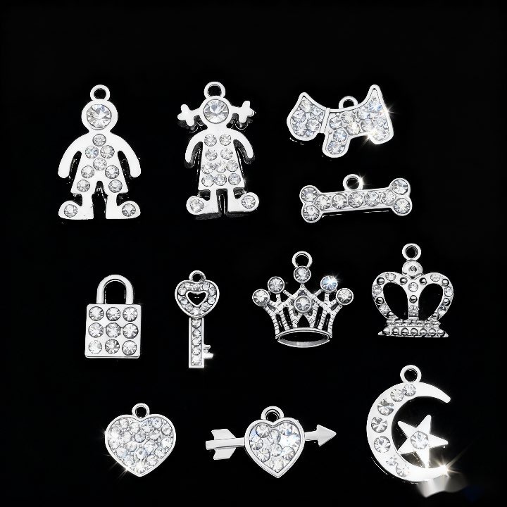 【满钻情侣吊坠】男孩女孩小狗骨头钥匙锁王冠后冠桃心箭心月亮