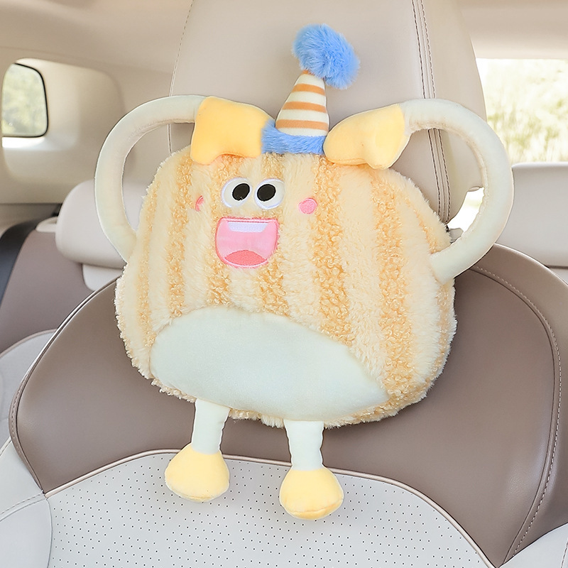 車のヘッドレストと腰の漫画ぬいぐるみカーシート背もたれクッションネックピロー枕かわいい車のインテリア用品女性用|undefined