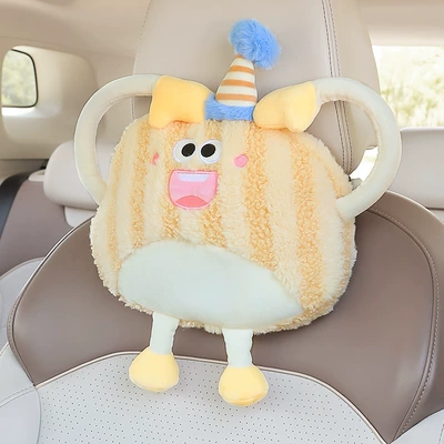 Headrest Cartoon Plush Car Seat Back - striped-monster-yellow-headrest