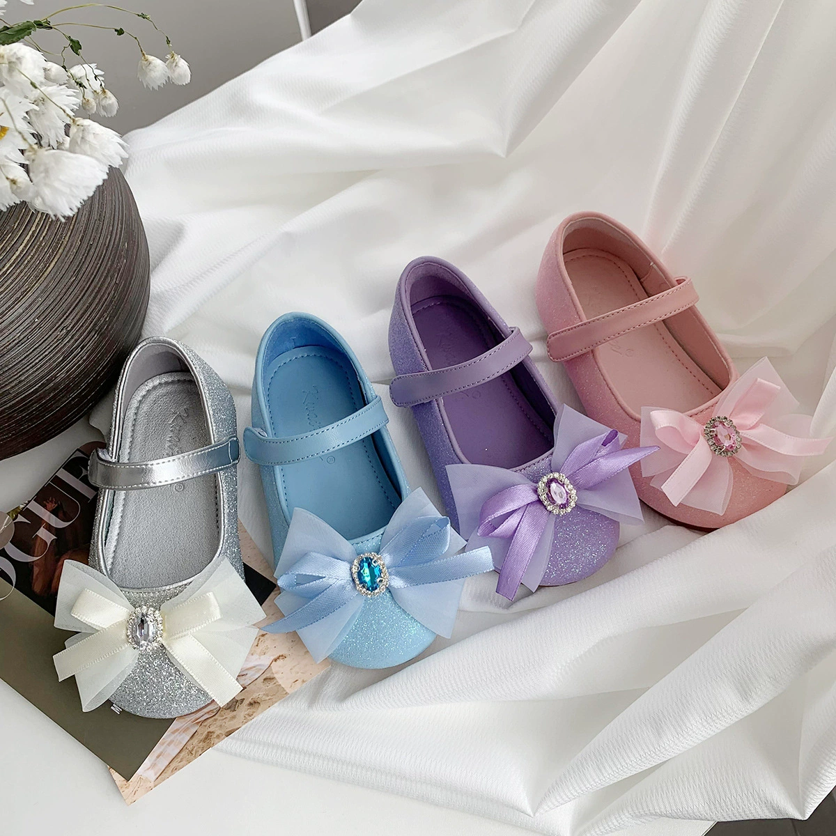 Девушки со стразами Принцесса туфли с бантиками