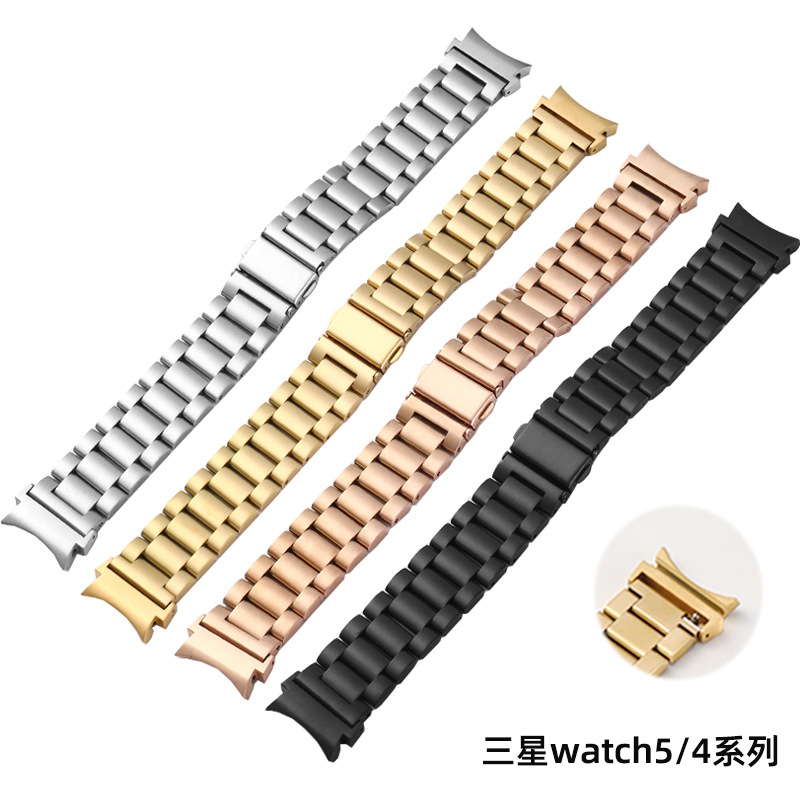 Suitable for Samsung Galaxy Watch7/6/5/4 Three-Bead Solid Stainless Steel Metal Smart Watch Strap in Stock