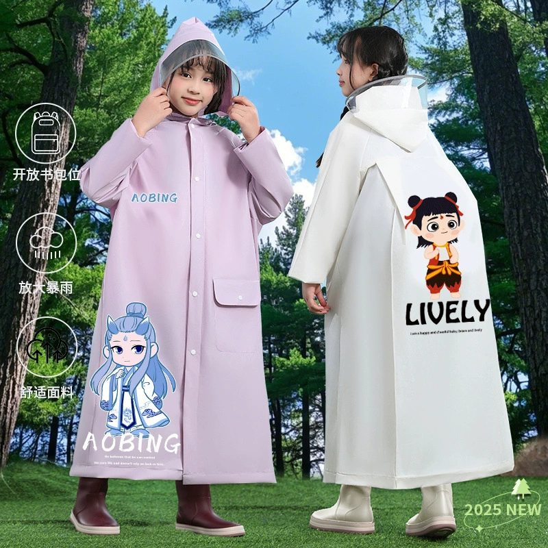 Long raincoat for boys, children's backpack