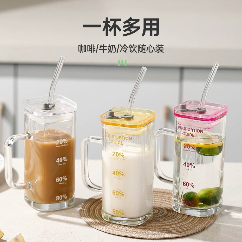 Прозрачная стеклянная чашка для сока с ручкой, стеклянная чашка, кофейная чашка, квадратная чашка для молока, из натриево-кальциевого стекла