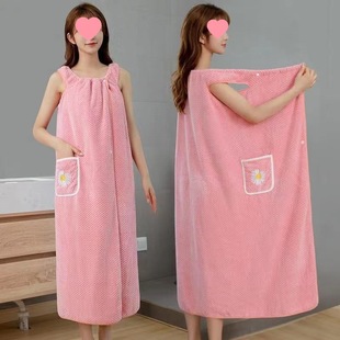 Bath Towel Bathrobe Household Women's Wearing Wrap Towel Non-Cotton Cotton Absorbent Bath Skirt Long 2024 New Style Sling