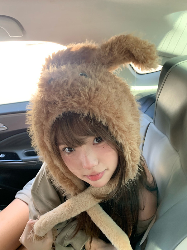可爱会动耳朵小狗毛绒帽子女秋冬季防寒保暖加厚护耳雷锋帽显脸小|undefined