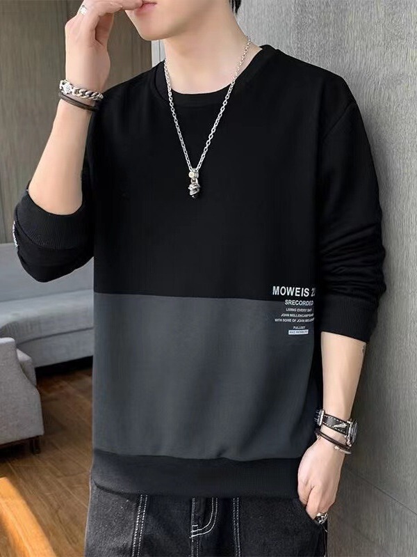 春と秋の新作スウェットシャツメンズ服トレンディなルーズ長袖Tシャツ多用途ボトリングシャツイン秋メンズトップス|undefined