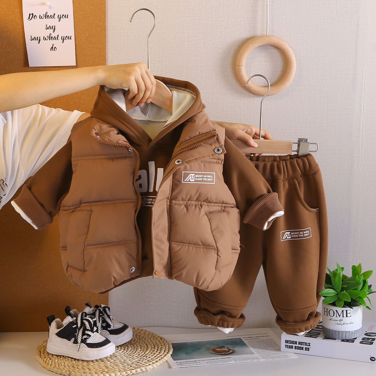Fleece 2025 New Children's Clothing 1 To 3 Years Old Baby Autumn Winter Boys Vest Three-Piece Set_voghion.com