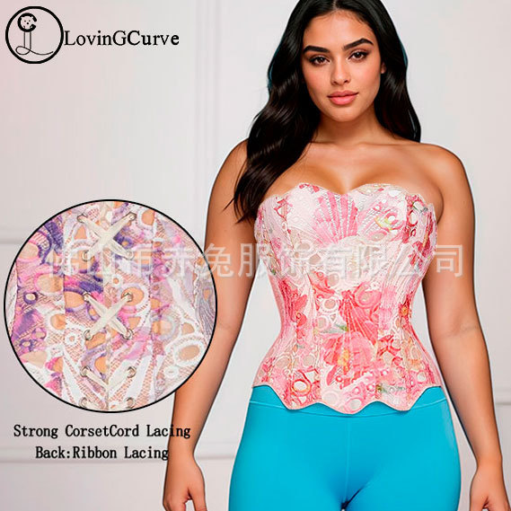 European and American New Style Asymmetrical Lace Double-Layer Fitted Bone Clothing Palace Corset Ins Printed Shapewear