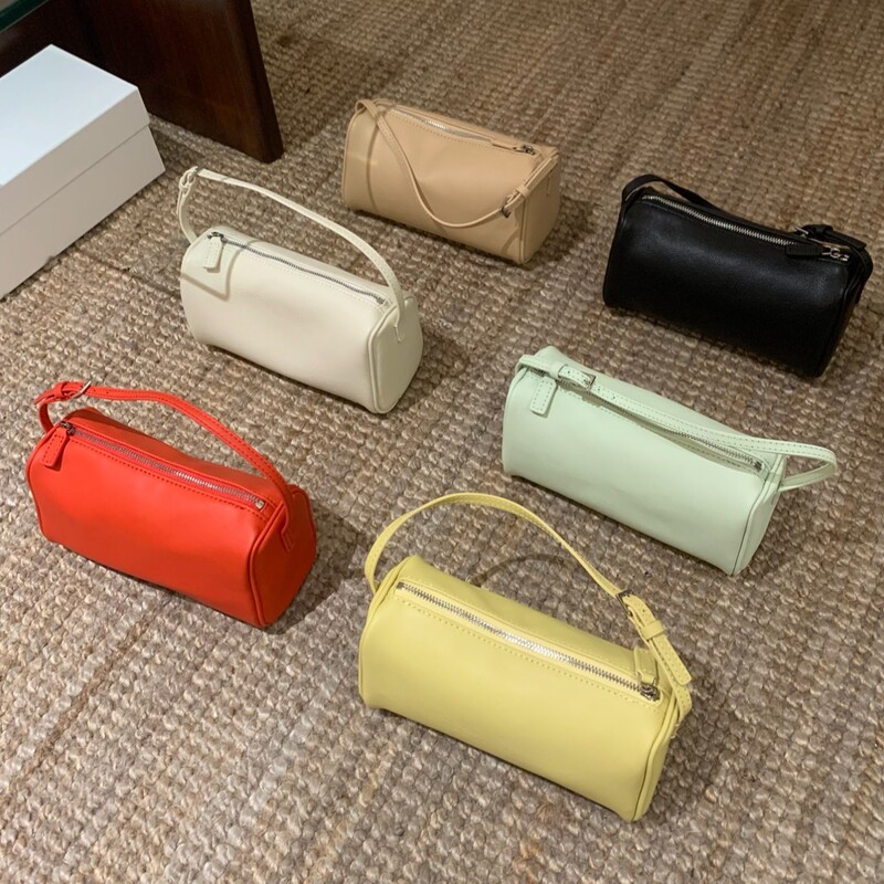 New Row Pen Cartridge Bag Niche High-end Genuine Leather Women's Bag Boston Bag Handbag Shoulder Crossbody Bag for Women