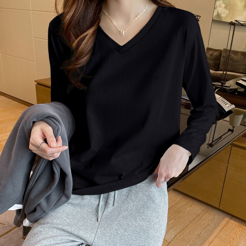 纯棉白色长袖恤磨毛新款洋气宽松德绒上衣春秋冬季打底衫女内搭|undefined