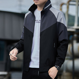 Men's jacket casual sports color matching youth stand collar jacket coat windbreaker autumn baseball uniform thin jacket