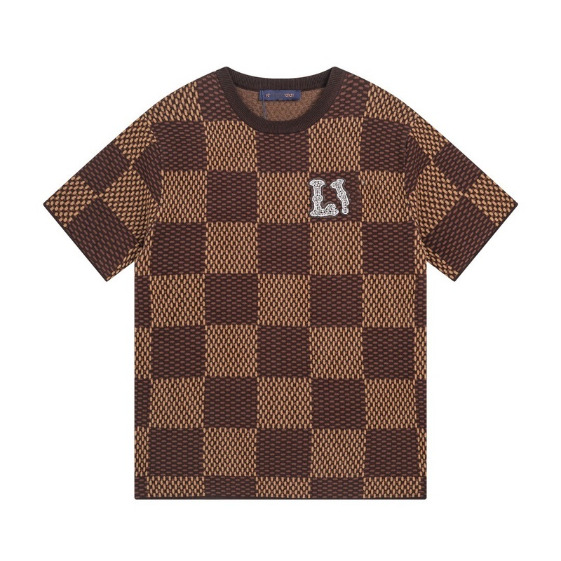 クロスボーダー ロバニット Tシャツ 2025 新しい市松模様の文字ジャカード カジュアル ルーズ 男女兼用 カップル 半袖|undefined