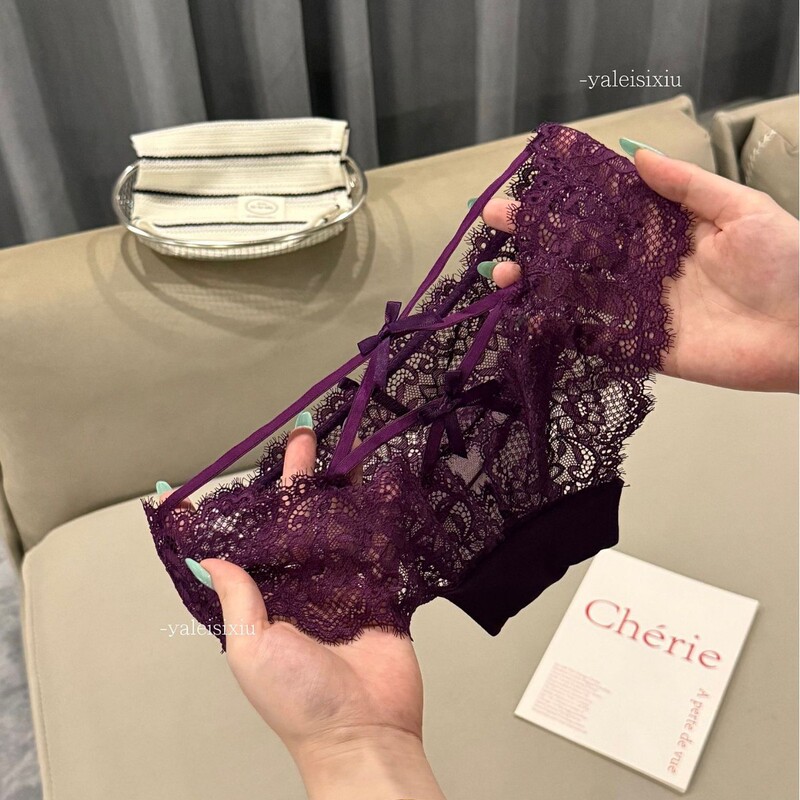 925 # Japanese-Style Pure Desire Sexy Hot Lace Hollow-Out Panties for Women with Cross Straps, Seductive Triangle Panties, Popular Item